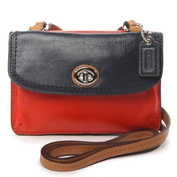 Coach Park Leather Dylan Colorblock Mini Crossbody Bag in Navy Blue and Red - Picture 1 of 11